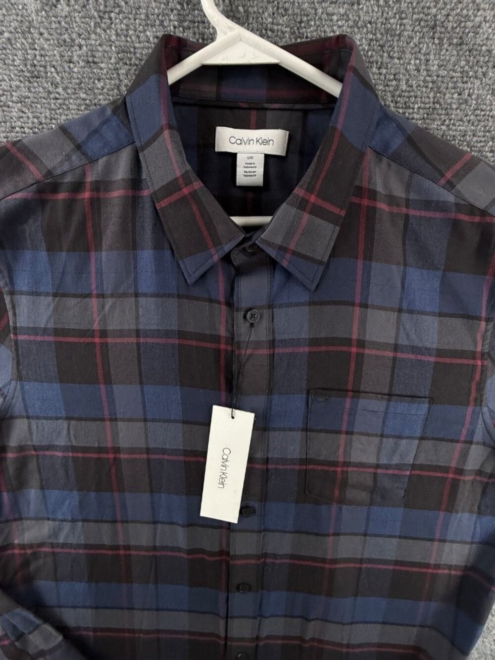 NWT Calvin Klein Blue Gray Plaid Twill Lightweight Flannel Soft Large Cotton